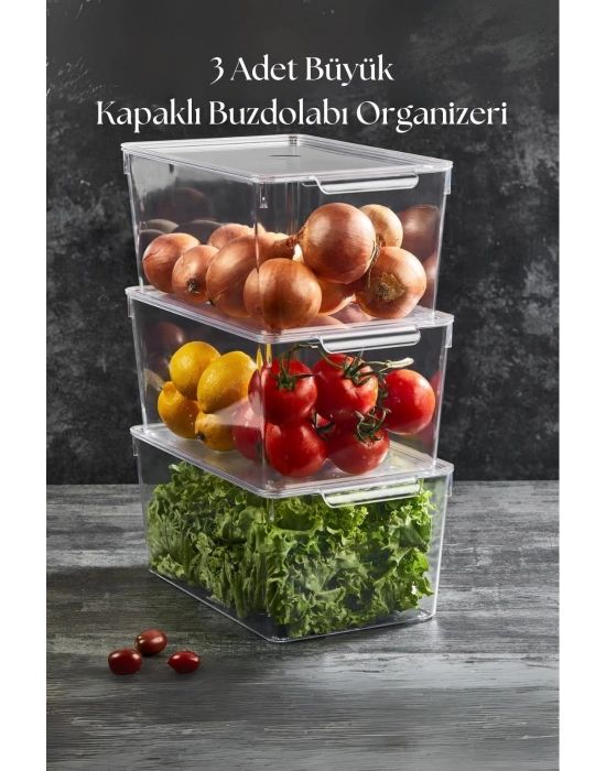 3 Lü Kapaklı Buzdolabı Organizeri & Buzdolabı Düzenleyici 6 lt