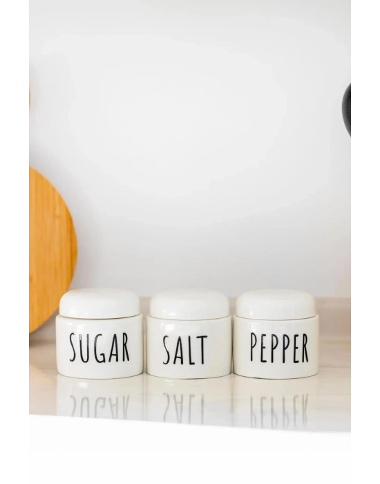 3 Lü Seramik Baharat Seti Beyaz 350 ml