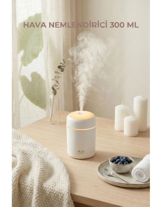 300 ml LED Işıklı Hava Nemlendirici & Pratik Oda Kokusu Difüzörü (7 cm x 11 cm)