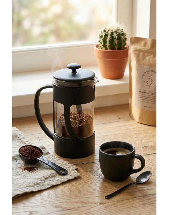350 ml Borosilikat Cam French Press & Siyah Modern Kahve Ve Bitki Çayı Demleme Gereci