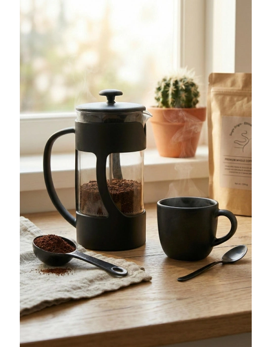 350 ml Borosilikat Cam French Press & Siyah Modern Kahve Ve Bitki Çayı Demleme Gereci