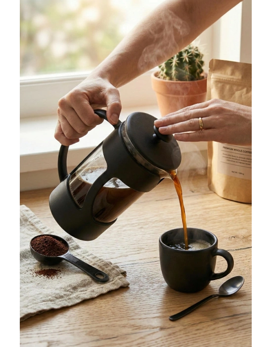 350 ml Borosilikat Cam French Press & Siyah Modern Kahve Ve Bitki Çayı Demleme Gereci