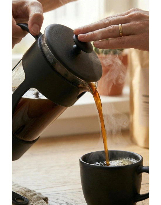 350 ml Borosilikat Cam French Press & Siyah Modern Kahve Ve Bitki Çayı Demleme Gereci