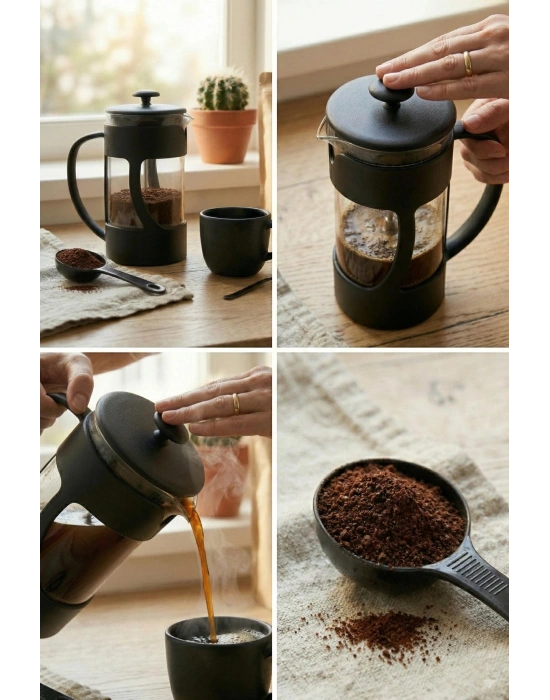 350 ml Borosilikat Cam French Press & Siyah Modern Kahve Ve Bitki Çayı Demleme Gereci