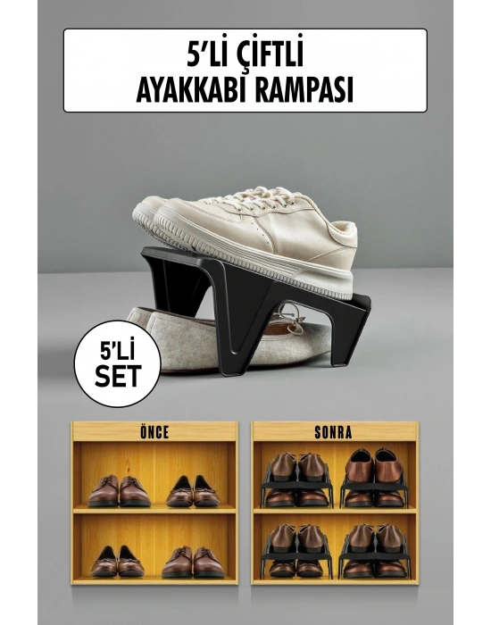 5 Li Set Çiftli Ayakkabı Rampası & Ayakkalık Düzenleyici & Organizer