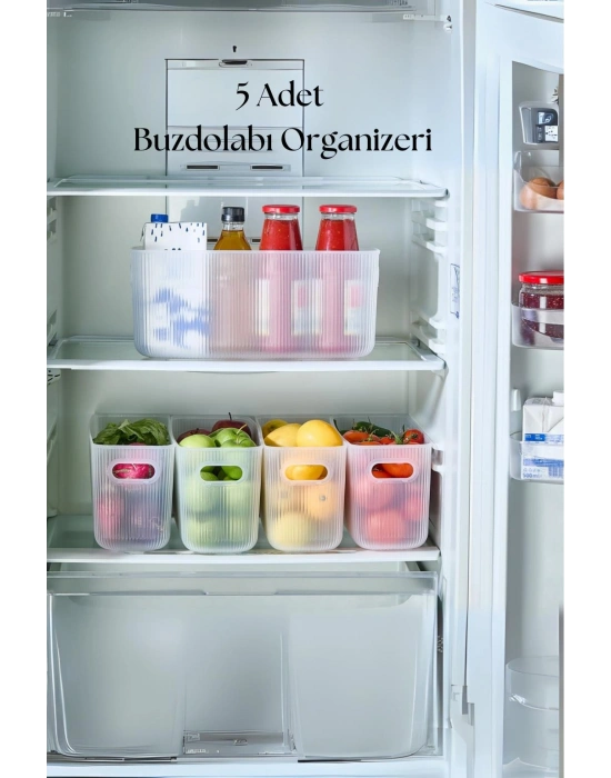 5’li Şeffaf Buzdolabı Organizeri & Buzdolabı Düzenleyici 7,5 Lt
