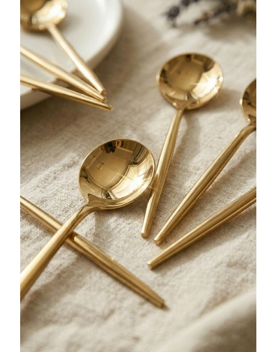 6lı Lüks Gold Paslanmaz Çelik Çay Kaşığı Seti (13 cm)