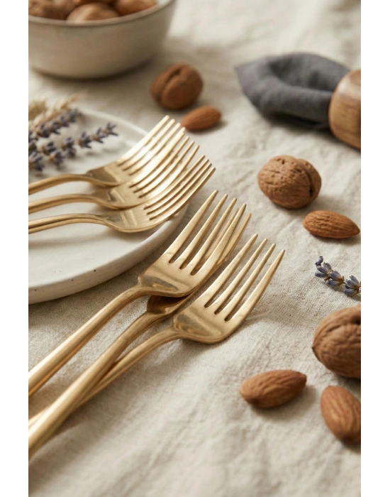 6lı Lüks Gold Paslanmaz Çelik Tatlı Çatalı Seti (16 cm)