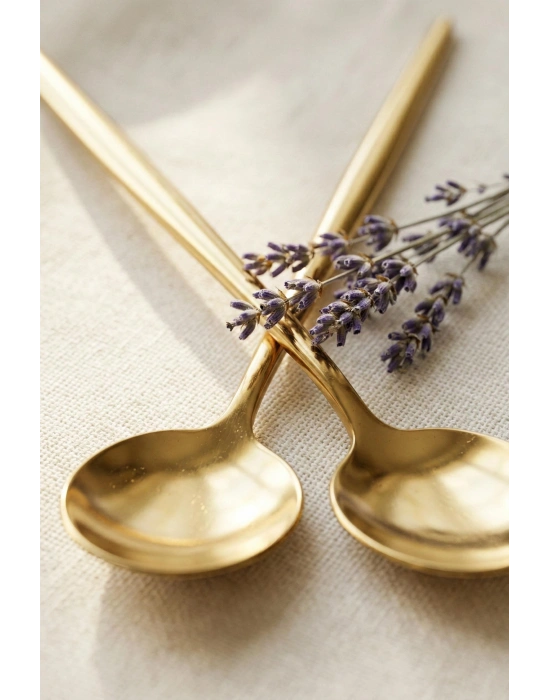 6lı Lüks Gold Paslanmaz Çelik Tatlı Kaşığı Seti (16 cm)