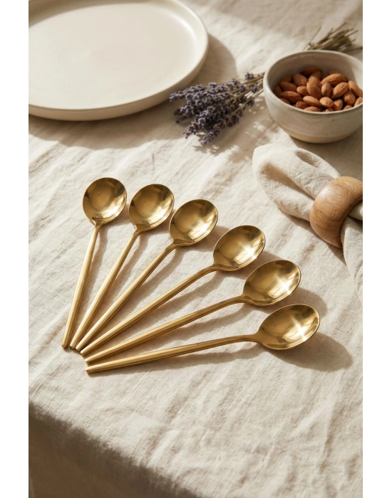 6lı Lüks Gold Paslanmaz Çelik Yemek Kaşığı Seti (21 cm)