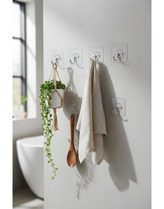 6lı Şeffaf Yapışkanlı Askı Seti & Çok Amaçlı Banyo Ve Mutfak Duvar Düzenleyici