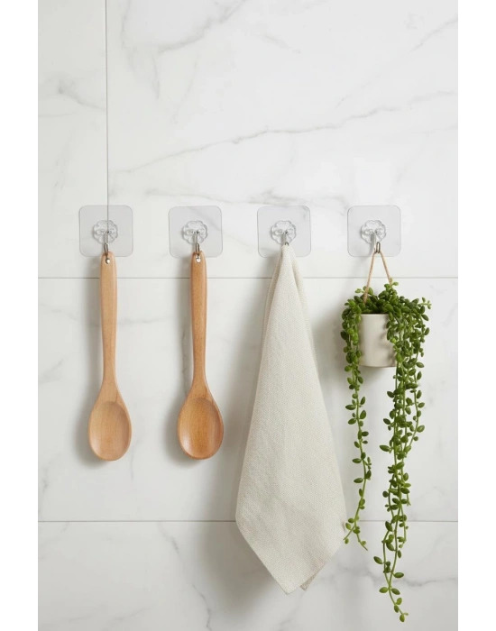 6lı Şeffaf Yapışkanlı Askı Seti & Çok Amaçlı Banyo Ve Mutfak Duvar Düzenleyici