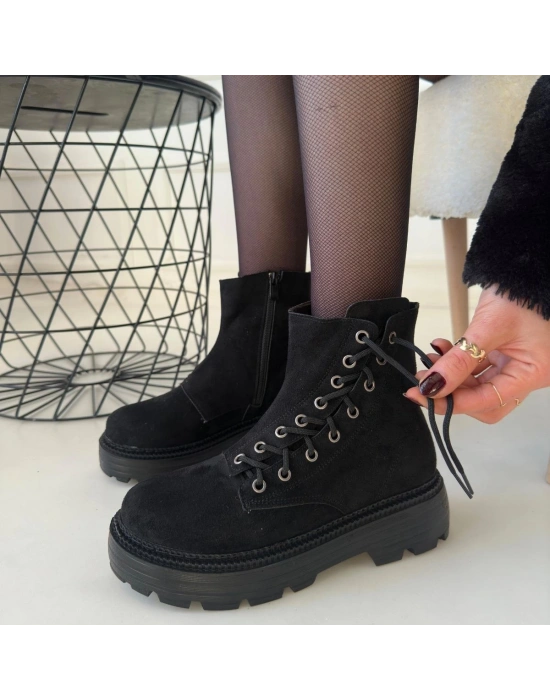 Agnej Siyah Süet Bağcıklı Kadın Bot