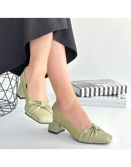 Agnet Yeşil Cilt Kadın Topuklu Ayakkabı