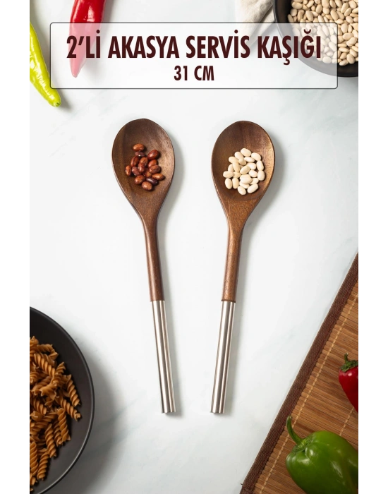 Akasya 2 Li Servis Kaşığı & Sunum Kaşığı & Salata Servis Seti