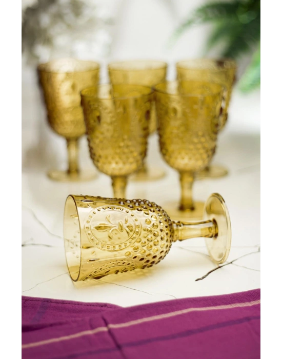 Akrilik Amber 6lı Kadeh & Su Meşrubat Kahve Yanı Bardağı 450 ml ( Cam Değildir )