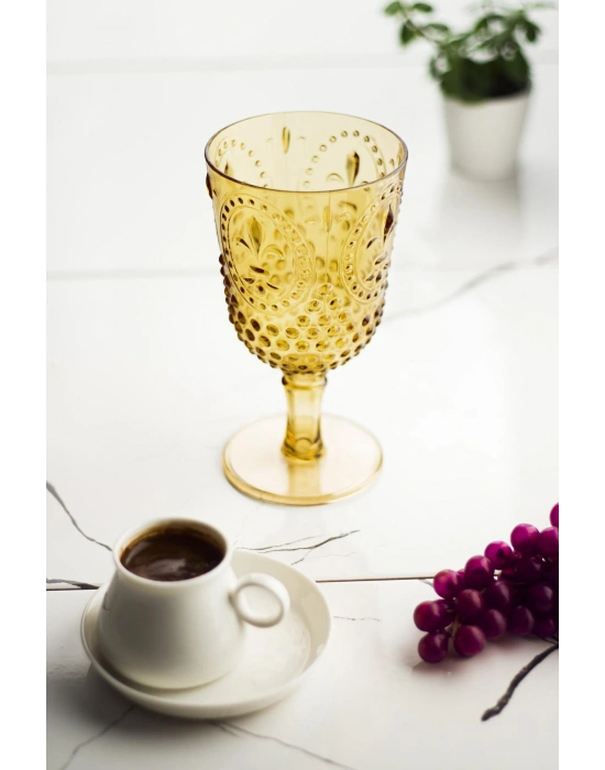 Akrilik Amber 6lı Kadeh & Su Meşrubat Kahve Yanı Bardağı 450 ml ( Cam Değildir )