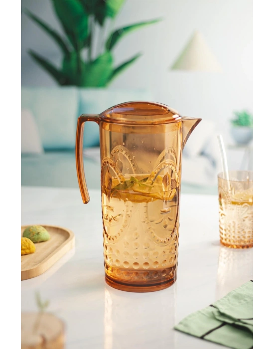 Akrilik Bal Sürahi 2,3 lt Ve 6lı Su Meşrubat Kahve Yanı Bardağı 400 ml Seti ( Cam Değildir )