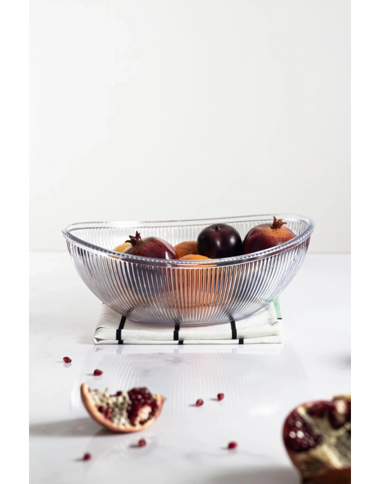 Akrilik Barok Şeffaf Büyük Oval Meyve & Salata Kasesi & Karıştırma Kabı / 3,3 Lt  (CAM DEĞİLDİR)