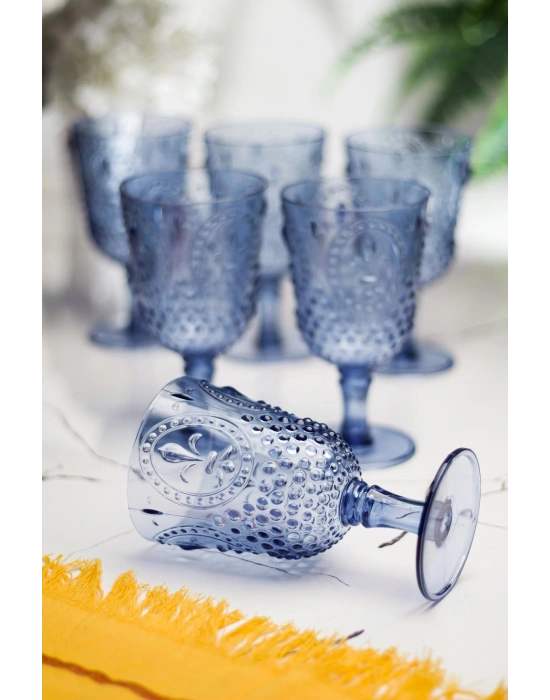 Akrilik Lacivert 6lı Kadeh & Su Meşrubat Kahve Yanı Bardağı 450 ml ( Cam Değildir )