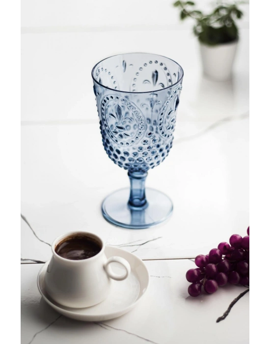 Akrilik Lacivert 6lı Kadeh & Su Meşrubat Kahve Yanı Bardağı 450 ml ( Cam Değildir )