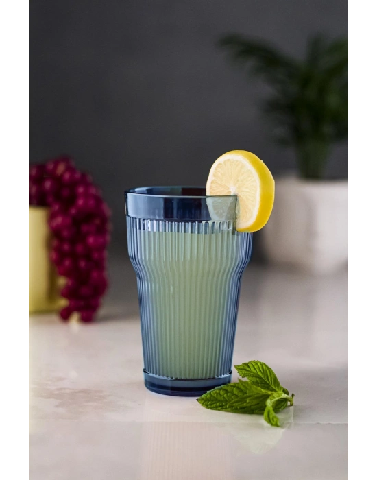 Akrilik Lacivert Tekli Uzun Bardak & Su Meşrubat Bardağı 400 ml ( Cam Değildir )
