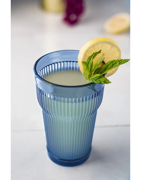 Akrilik Lacivert Tekli Uzun Bardak & Su Meşrubat Bardağı 400 ml ( Cam Değildir )