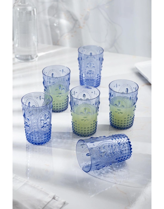 Akrilik Mavi 6lı Kısa Bardak & Su Meşrubat Kahve Yanı Bardağı 400 ml ( Cam Değildir )