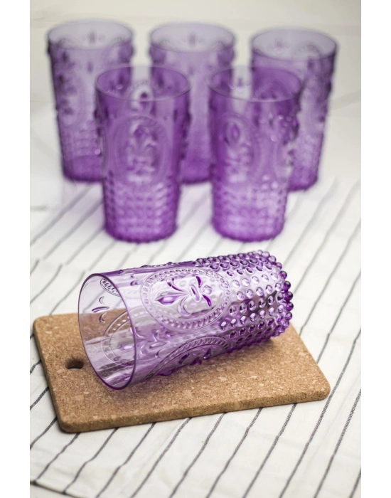 Akrilik Mor 6lı Uzun Bardak & Su Meşrubat Bardağı 750 ml ( Büyük Boy & Cam Değildir )