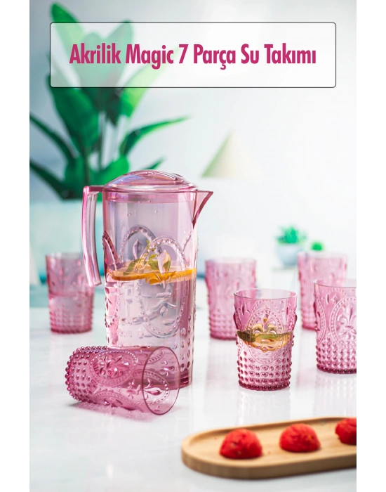 Akrilik Mürdüm Sürahi 2,3 lt Ve 6lı & Su Meşrubat Kahve Yanı Bardağı 400 ml Seti ( Cam Değildir )