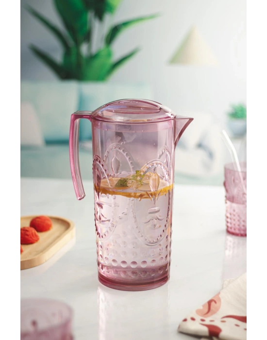 Akrilik Mürdüm Sürahi 2,3 lt Ve 6lı & Su Meşrubat Kahve Yanı Bardağı 400 ml Seti ( Cam Değildir )