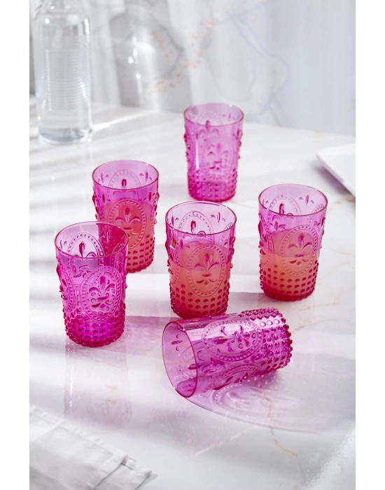Akrilik Pembe 6lı Kısa Bardak & Su Meşrubat Kahve Yanı Bardağı 400 ml ( Cam Değildir )