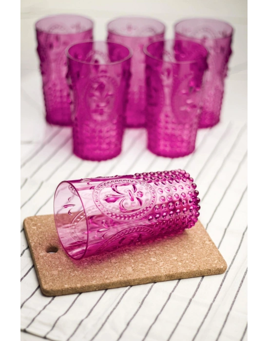 Akrilik Pembe 6lı Uzun Bardak & Su Meşrubat Bardağı 750 ml ( Büyük Boy & Cam Değildir )