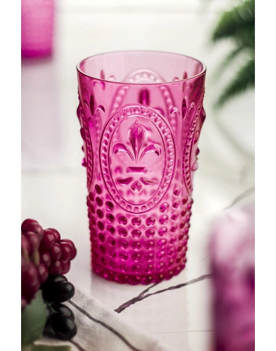 Akrilik Pembe 6lı Uzun Bardak & Su Meşrubat Bardağı 750 ml ( Büyük Boy & Cam Değildir )
