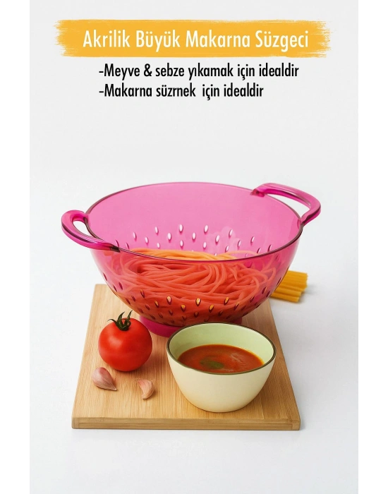 Akrilik Pembe Makarna Süzgeçi & Sebze Meyve Süzgeçi