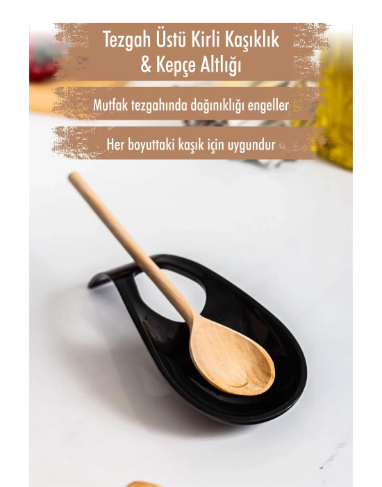 Akrilik Siyah Tezgah Üstü Kirli Kaşıklık & Kepçe Altlığı