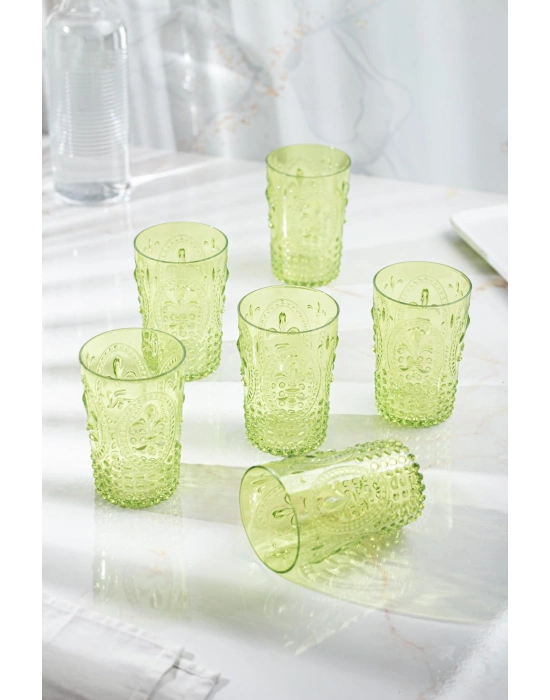 Akrilik Yeşil 6lı Kısa Bardak & Su Meşrubat Kahve Yanı Bardağı 400 ml ( Cam Değildir )
