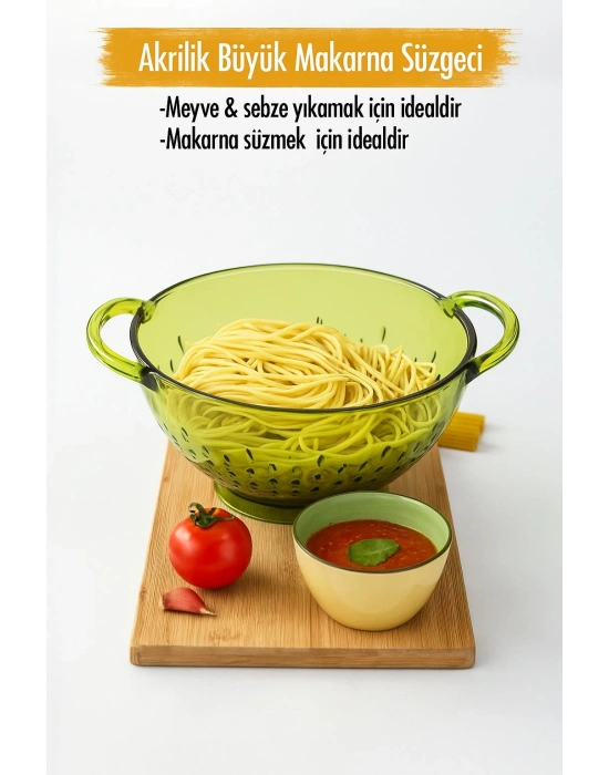 Akrilik Yeşil Makarna Süzgeçi & Sebze Meyve Süzgeçi