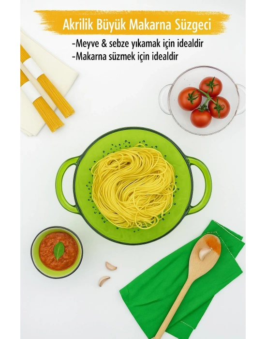 Akrilik Yeşil Makarna Süzgeçi & Sebze Meyve Süzgeçi