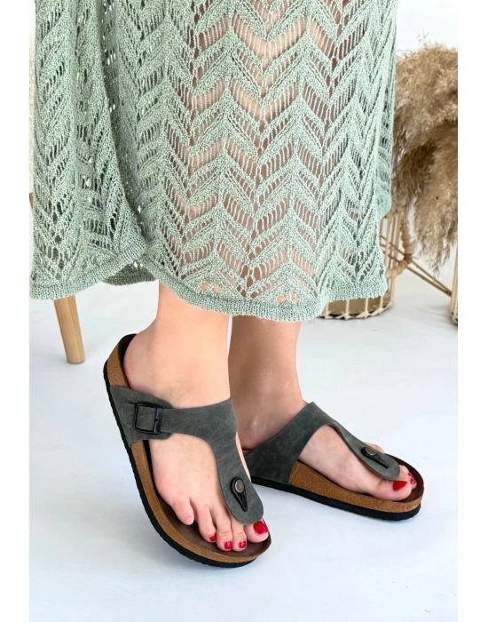 Aksar Haki Yeşil Nubuk Parmak Arası Kadın Terlik