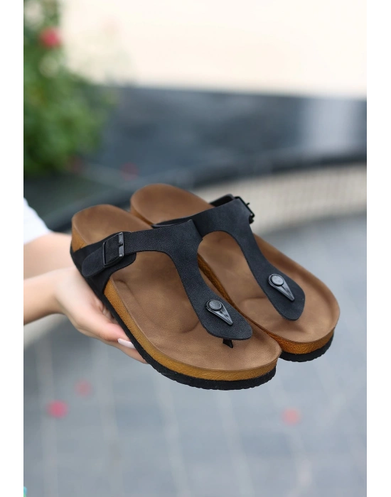 Aksar Siyah Nubuk Parmak Arası Kadın Terlik