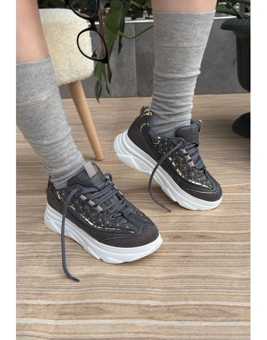 Aleid Gri Cilt Bağcıklı Kadın Spor Ayakkabı