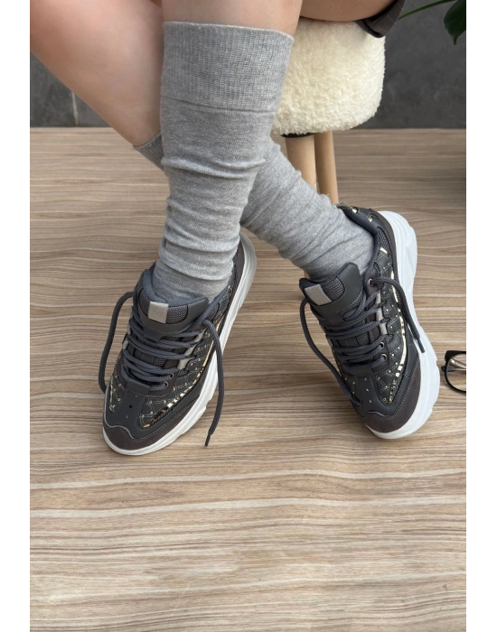 Aleid Gri Cilt Bağcıklı Kadın Spor Ayakkabı