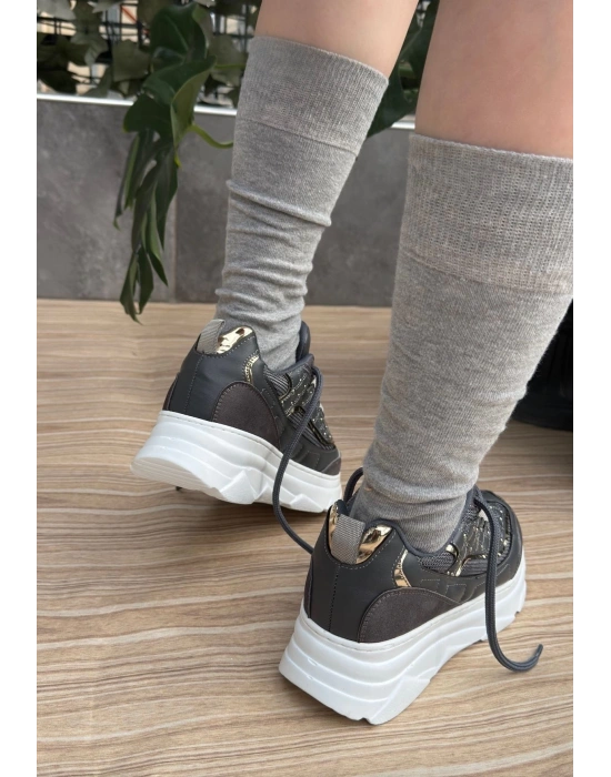 Aleid Gri Cilt Bağcıklı Kadın Spor Ayakkabı