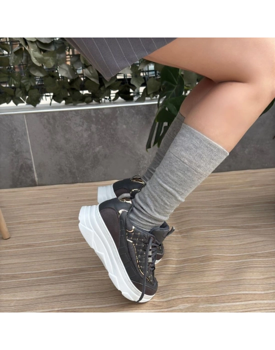 Aleid Gri Cilt Bağcıklı Kadın Spor Ayakkabı