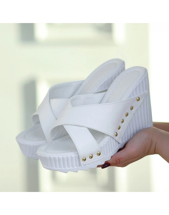 Aless Beyaz Cilt Dolgu Topuk Kadın Terlik