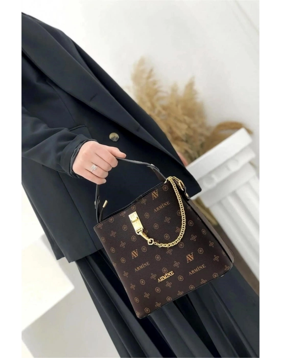 Armine 222 Kahverengi Baskılı Kadın El Çantası
