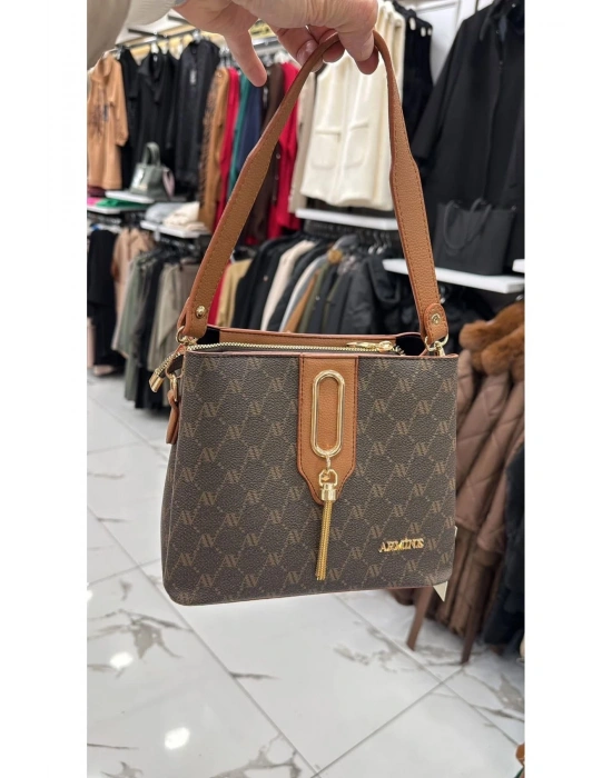 Armine 361 Kahverengi Noktalı Kol ve Omuz Çanta