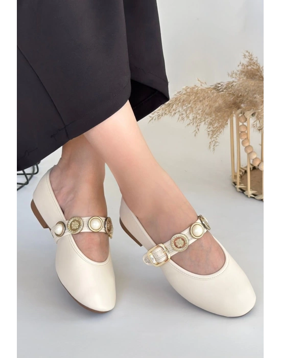 Atnis Bej Cilt Ayakkabı Kadın Babet