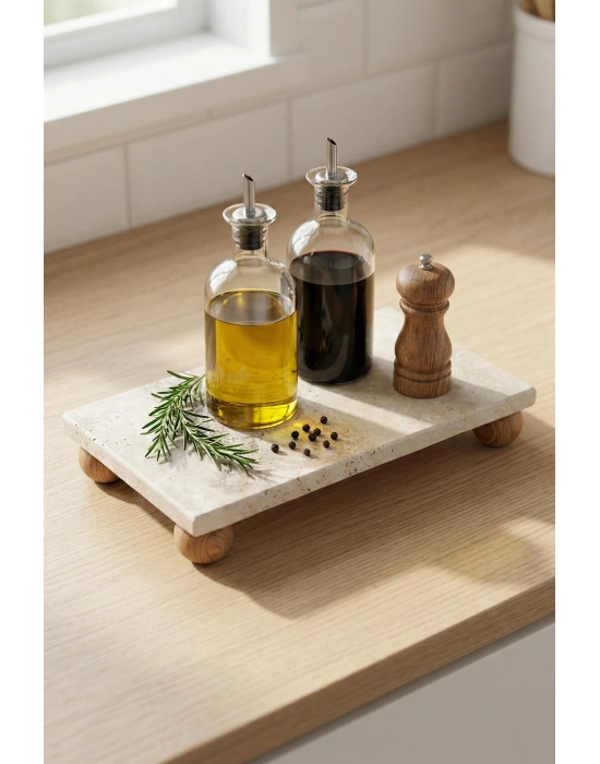 Ayaklı Doğal Mermer Sunum Tablası & Dekoratif Yağdanlık Altlığı (12x24x4 cm)